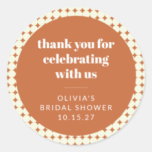 Moderne Terracotta Stippen Bruidsdouche Aangepaste Ronde Sticker