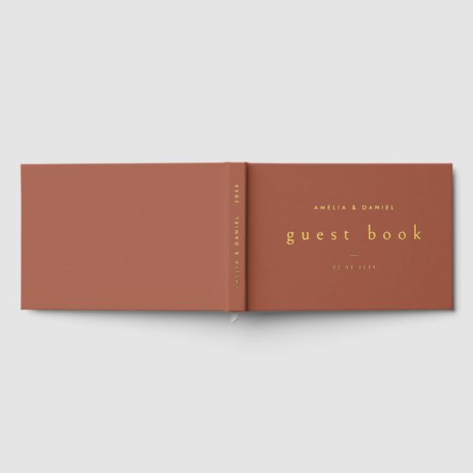 Moderne terracotta trouwnamen en datum echte folie gastenboek (Volledig)