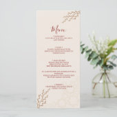 Moderne Terracotta Verbrand Oranje Boho Bruiloft Menu (Staand voorkant)