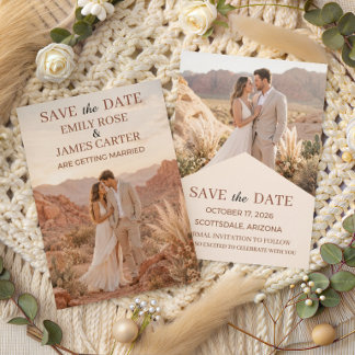 Moderne Terracotta Woestijn Boho Save the Date