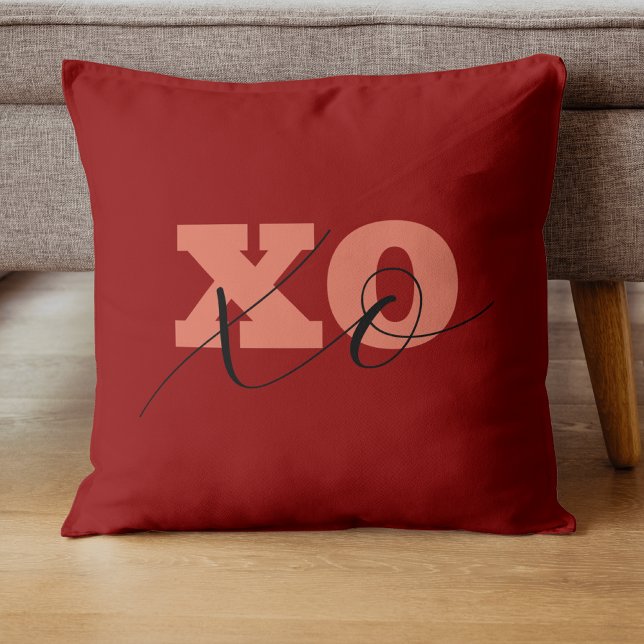 Moderne Terracotta Zwart XOXO Valentijn Gift Label Kussen (Creator heeft geüpload)