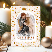 Moderne Terrazzo Kerst Foto Vakantiekaart Feestdagenkaart