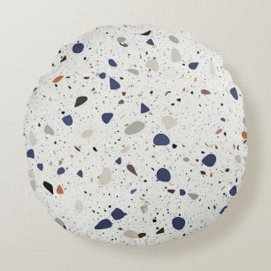 Moderne Terrazzo Tegel Decoratief Blauw Grijs Wit Rond Kussen