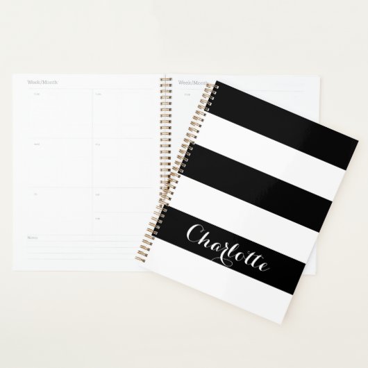 Moderne terug wit gestreepte aangepaste scriptnaam planner (Display)