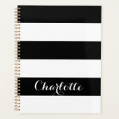 Moderne terug wit gestreepte aangepaste scriptnaam planner (Voorkant)