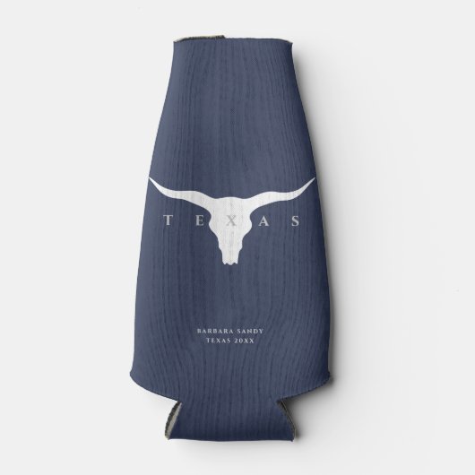 Moderne Texas Longhorn aangepaste naam blauw Flesjeskoeler (Voorkant)
