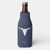 Moderne Texas Longhorn aangepaste naam blauw Flesjeskoeler (Fles Voorkant)