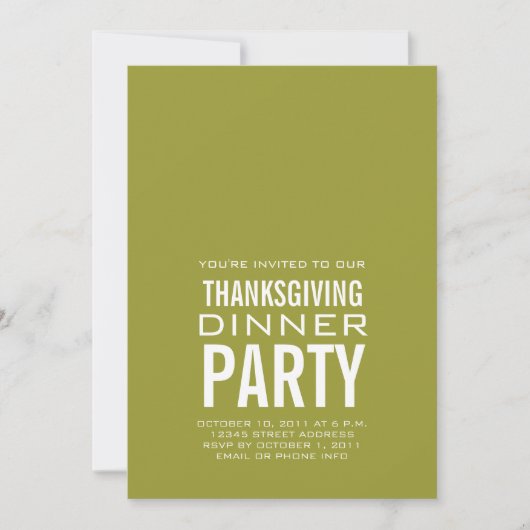 MODERNE THANKSGIVING DÎNER INVITATION VERT (Devant)