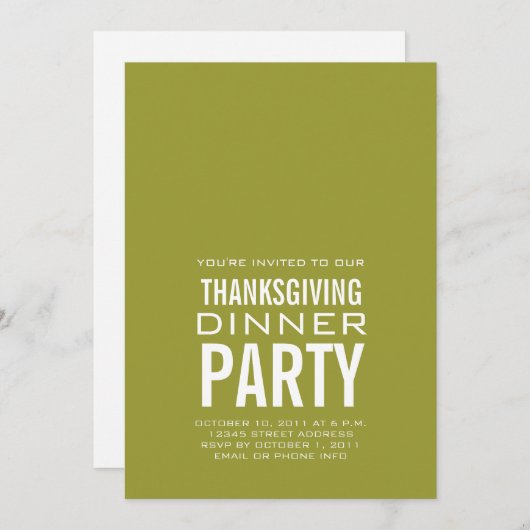 MODERNE THANKSGIVING DÎNER INVITATION VERT (Devant / Derrière)