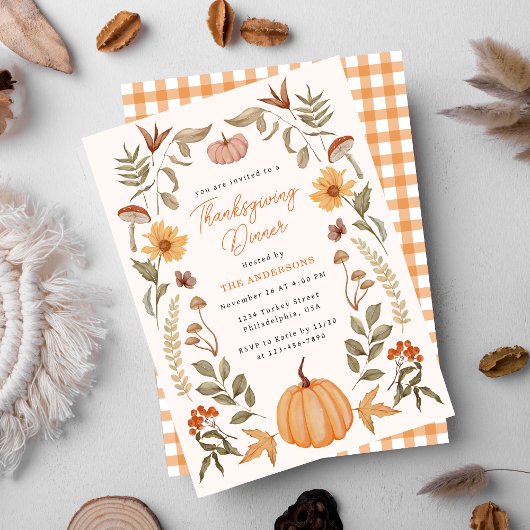 Moderne Thanksgiving Diner Pompoen & Herfstbladere Kaart