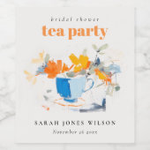 Moderne Theekop Bruiloft Thee Feest Bloemendecorat Wijn Etiket (Enkel label)