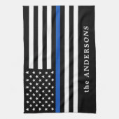 Moderne Thin Blue Line Personalized Name Police Theedoek (Verticaal)