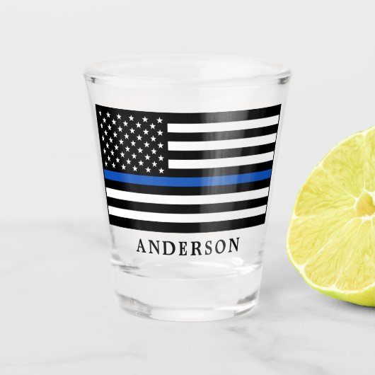 Moderne Thin Blue Line Personalized politieman Shot Glas (Voorkant)