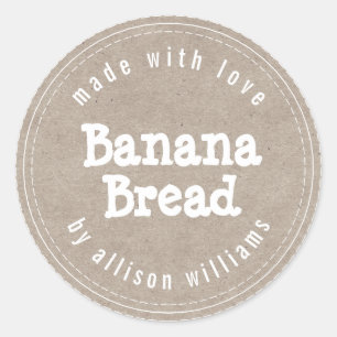 Moderne Thuisgemaakte Banaanbrood Kraft Papier Ronde Sticker