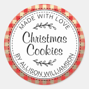 Moderne Thuisgemaakte Kerstkoekjes Rood Geruit Gou Ronde Sticker