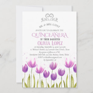 Moderne Tiara Quinceañera Paarse Lavendel Verjaard Kaart