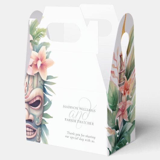 Moderne Tiki Masker Strand Bruiloft Bedankdoosjes (Geopend)