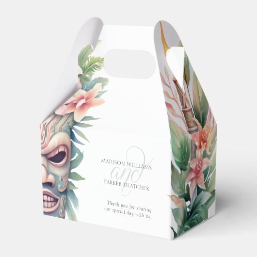 Moderne Tiki Masker Strand Bruiloft Bedankdoosjes (Voorkant Zijde)
