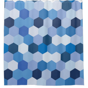 Moderne tinten van Blues White Hexagonal Geometris Douchegordijn