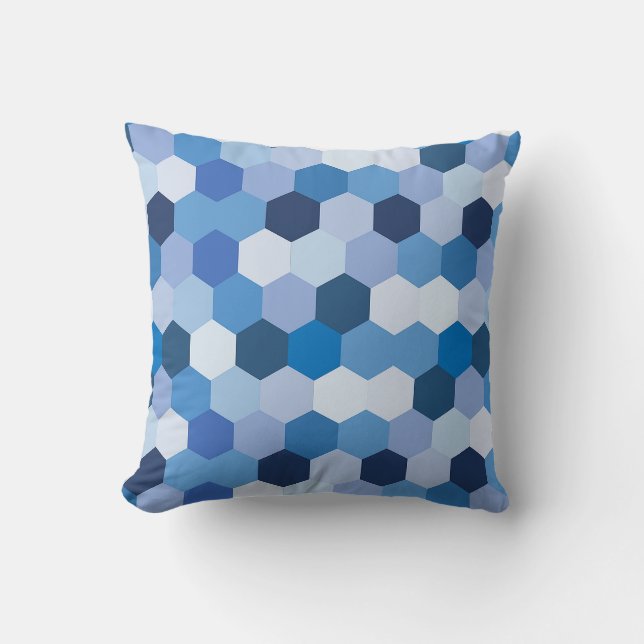 Moderne tinten van Blues White Hexagonal Geometris Kussen (Voorkant)