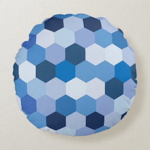 Moderne tinten van Blues White Hexagonal Geometris Rond Kussen