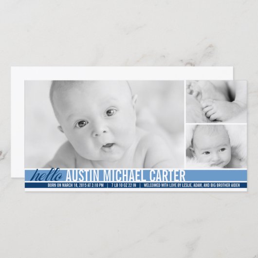Moderne Tones Geboorteaankondiging Jongen Aankondiging (Voorkant / Achterkant)