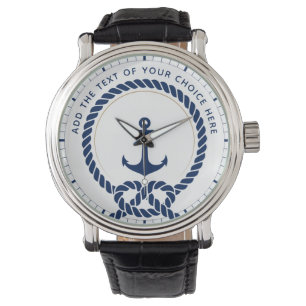 Moderne Touw & Anker Scheepvaart Aangepaste Tekst Horloge