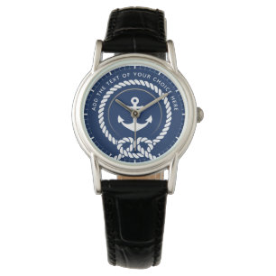 Moderne Touw & Anker Scheepvaart Aangepaste Tekst Horloge