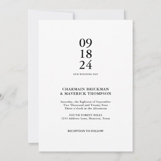 Moderne Trend Bold Script Zwart & Wit Trouwen Kaart (Achterkant)