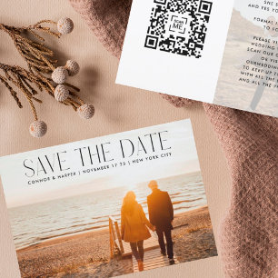 Moderne TREND ELEGANT Text QR CODE Two Photo Save The Date