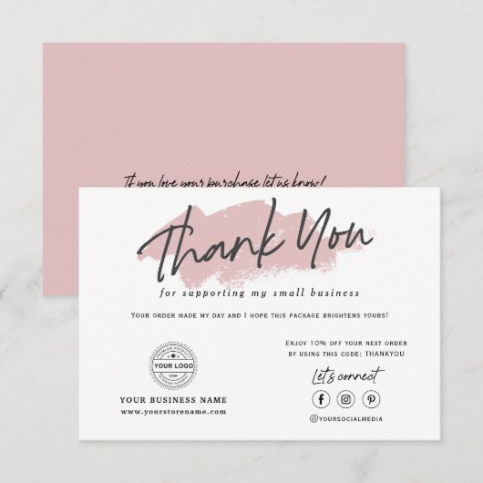Moderne trendkalligrafie kleine bedrijven bedankkaart (Voorkant / Achterkant)
