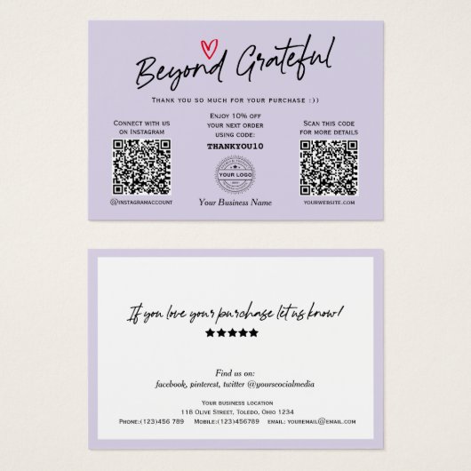 Moderne trendscript chic QR code gift vouchers Visitekaartje (Voorkant /achterkant)