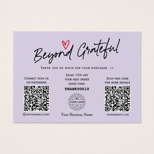 Moderne trendscript chic QR code gift vouchers Visitekaartje (Voorkant)