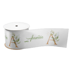 Moderne trendy A monogram groene bladfolie en goud Lint