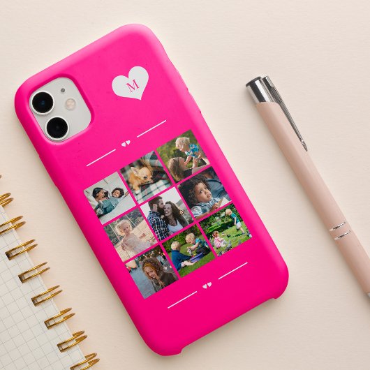 Moderne trendy aangepaste 9 foto collage initiaal Case-Mate iPhone case