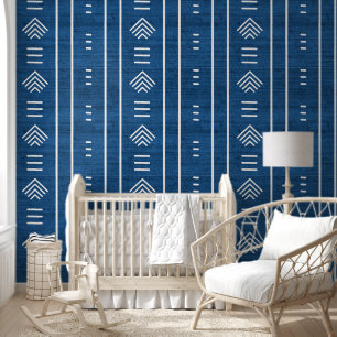 Moderne trendy Afrikaanse modderdoek pijlen blauw Behang