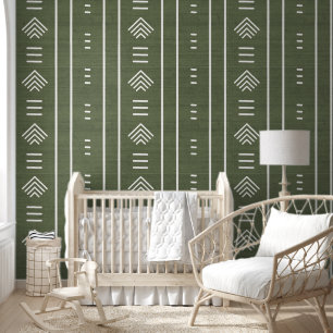 Moderne trendy Afrikaanse modderdoek pijlen groen Behang