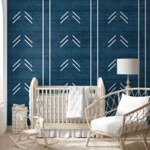 Moderne Trendy Afrikaanse Mudcloth Donkerblauw Behang