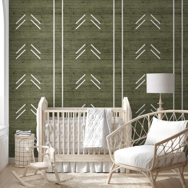 Moderne Trendy Afrikaanse Mudcloth Groen Behang (Kinderen)