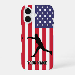 Moderne trendy Amerikaanse vlag honkbal gepersonal iPhone 16 Hoesje
