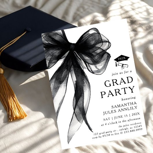 Moderne trendy Black Bow Graduation Party Kaart