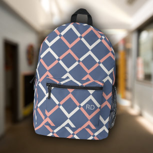 Moderne Trendy Blauw en Roze Monogram Initialen Bedrukte Rugzak
