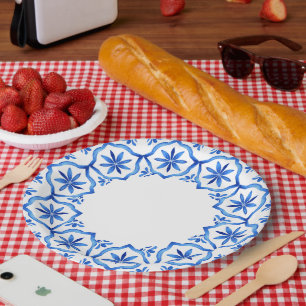Moderne trendy blauw en wit porselein chinoiserie papieren bordje
