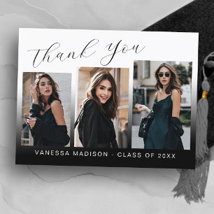 Moderne Trendy Blauw & Wit 3 Foto Grad Bedankt Kaa Briefkaart