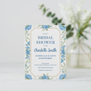 Moderne trendy blauwe chinoiserie bruidsdouche briefkaart