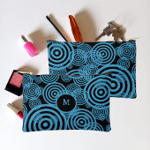 Moderne, trendy blauwe cirkels op zwart monogram etui