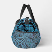 Moderne, trendy blauwe cirkels op zwart monogram plunjezak (Rechts)