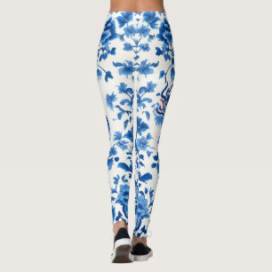 Moderne trendy blauwe en witte porseleinen chinois leggings