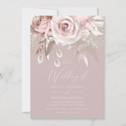 Moderne Trendy Boho Dusty Roos Blush Bruiloft Kaart (Voorkant)