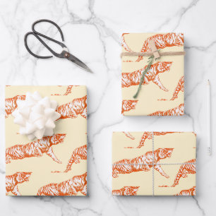 Moderne Trendy Bright Oranje Tijger op Cream Inpakpapier Vel